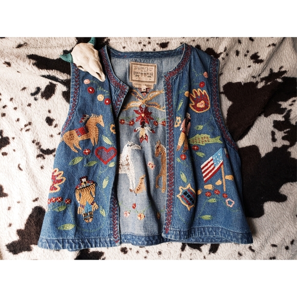 Double D Ranch Jackets & Blazers - "DOUBLE D RANCH" EMBROIDERED VEST - BLUE